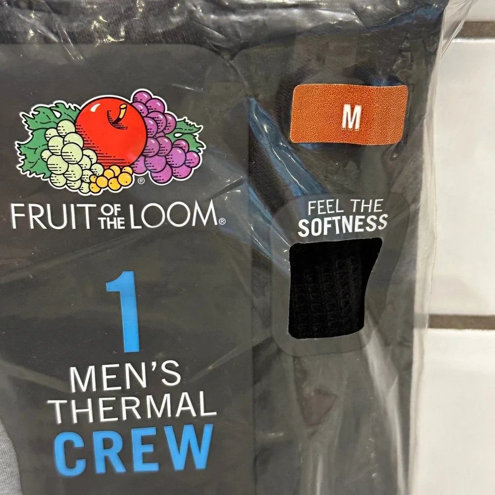 Fruit of the Loom Mens M Thermal Crew Black Waffle Knit Long Sleeve Base Layer